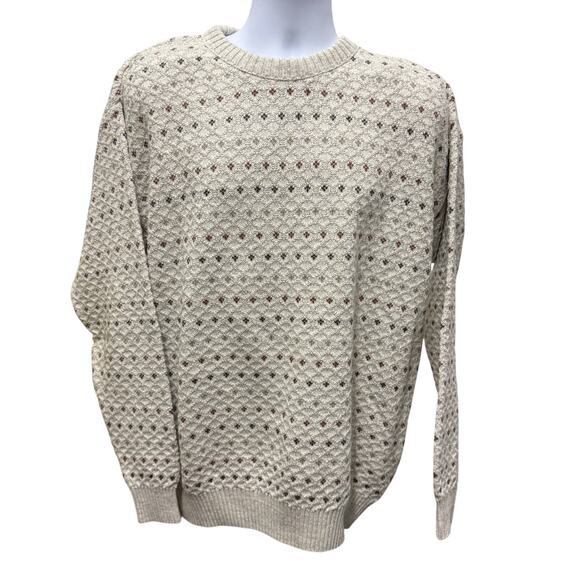 VTG St John’s Bay Sweater L Tall Ivory Thick Grandpa Cotton Pullover Crew Neck - Picture 2 of 4